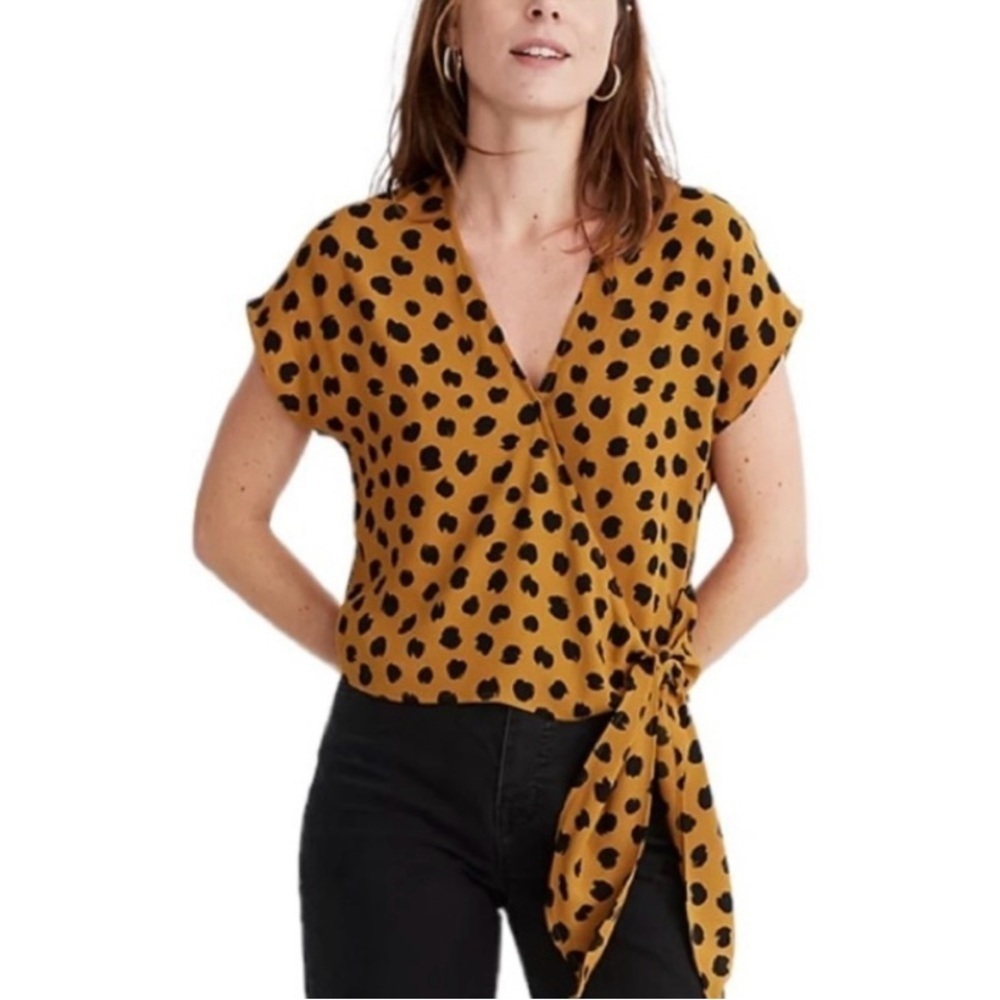 Madewell Sash-Tie Wrap Top in Painted Spots Leopard Shirt